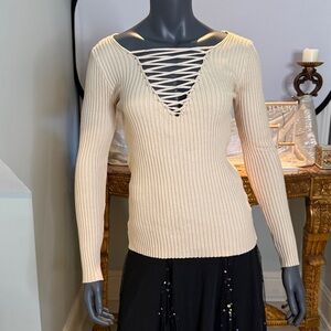 SHEIN Cream Ribbed Cut Out Bodysuit